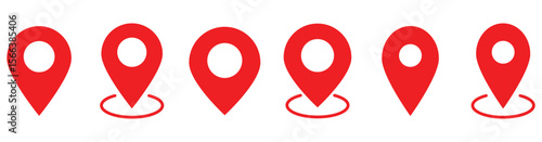 Red Map Location Pin Icon Set in Flat Style - Vector Illustration