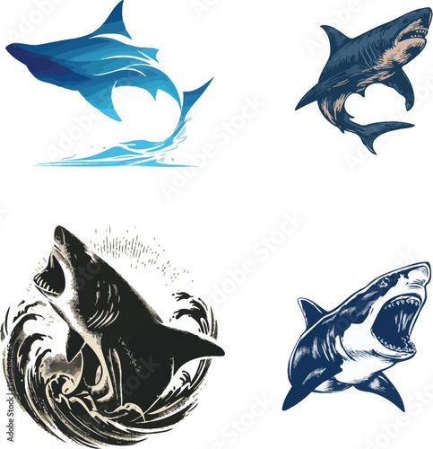 Shark illustration collection aggressive predator ocean eps