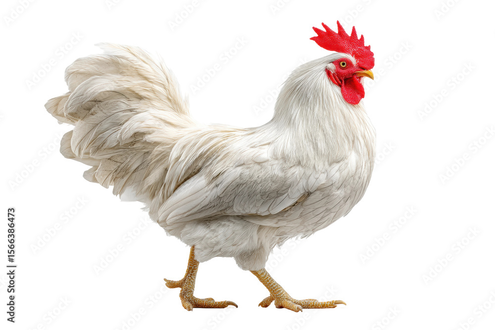 Fototapeta premium PNG Majestic white rooster with red comb on black background