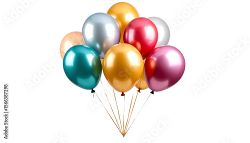 Festive Metallic Balloons Bunch Party Decor Isolated on White and Transparent Background