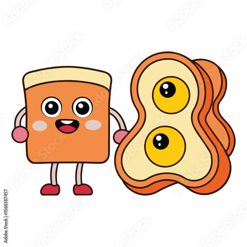 A classic breakfast plate featuring crispy bacon, fluffy scrambled eggs, golden toasted bread, and a refreshing glass of bright orange juice to start your day right.

