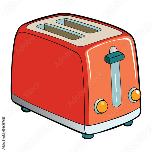 A vibrant red toaster with two perfectly toasted golden-brown bread slices popping up, showcasing a cozy breakfast vibe with a sleek, modern design.
