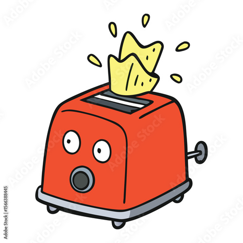 A cheerful slice of toast springs joyfully out of a toaster, golden-brown and warm, ready to brighten your morning with a perfect, crispy pop!
