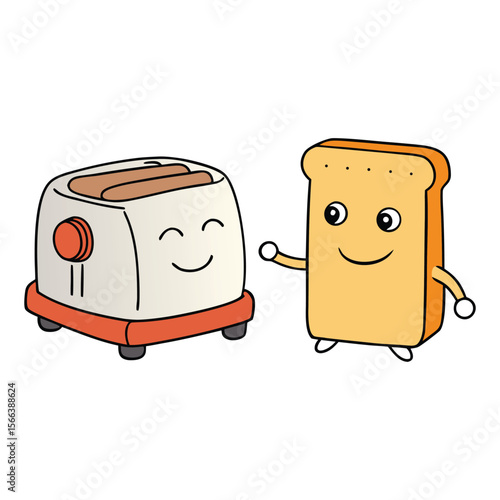 A cozy set featuring a toaster with perfectly toasted bread slices, golden and crisp, ready to enjoy a warm, comforting breakfast or snack at any time.
