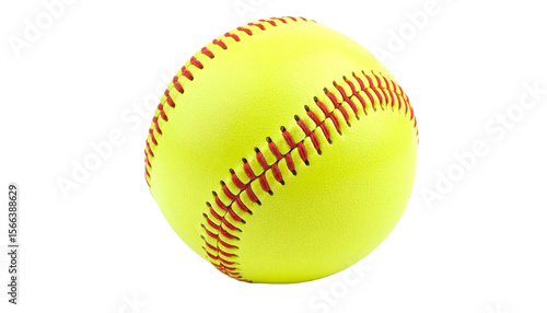 Yellow Softball with Red Stitching Close-up