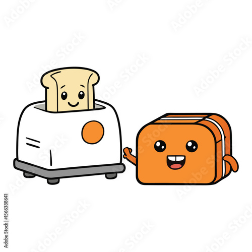 A cozy set featuring a toaster with perfectly toasted bread slices, golden and crisp, ready to enjoy a warm, comforting breakfast or snack at any time.
