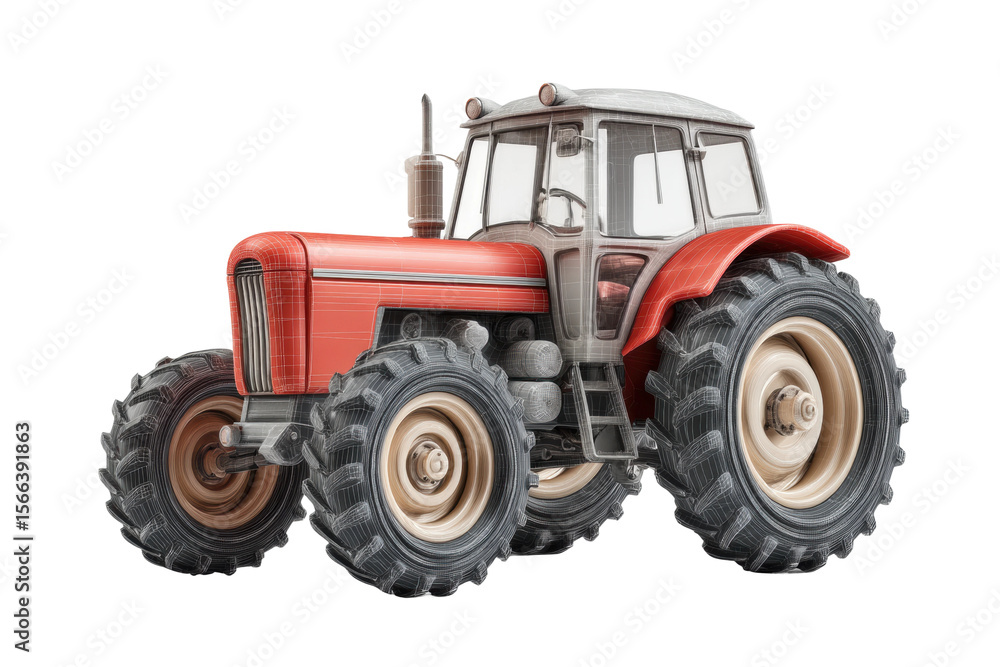 Obraz premium PNG Vintage red tractor with large tires and enclosed cabin