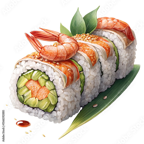 A shrimp sushi on white background 