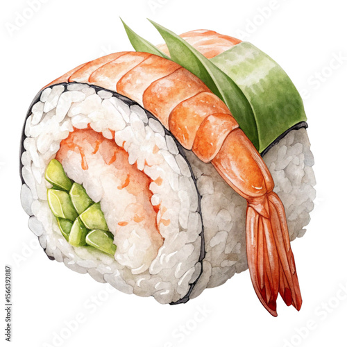 A shrimp sushi on white background