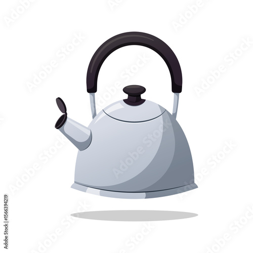 Silver kettle vector isolated on white background.