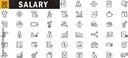 Salary editable outline icon set. Payment, finance, earnings, tax, income and more.

