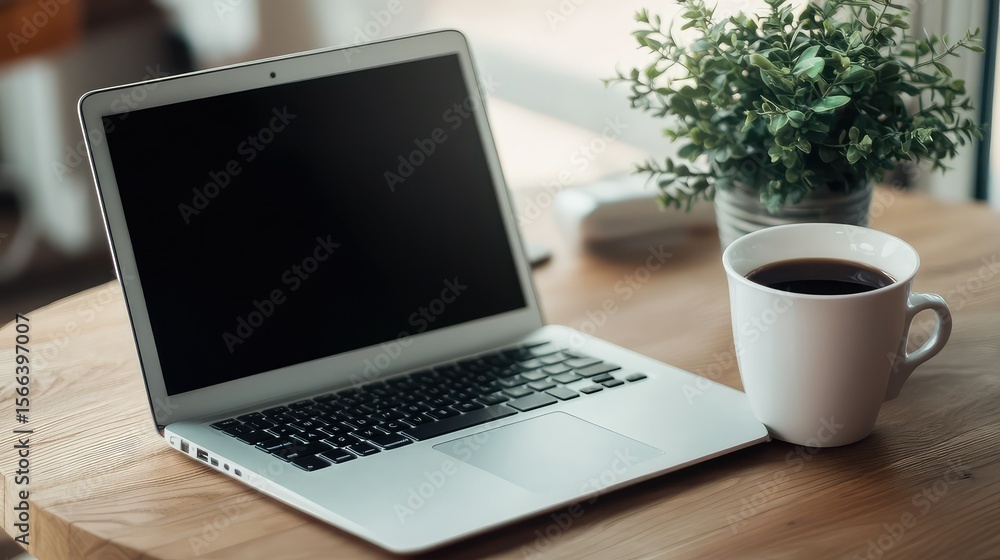 Fototapeta premium style laptop on desk coffee