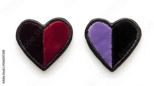 Velvet Hearts Patch,  Red, Purple, Black Half Hearts Applique
