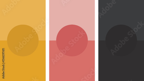 Three panels displaying a circle above a rectangle with different color schemes in each panel