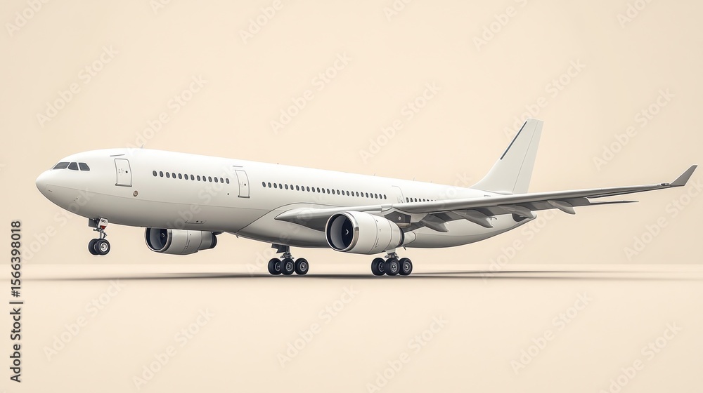 Obraz premium White passenger airplane isolated on neutral background transportation illustration