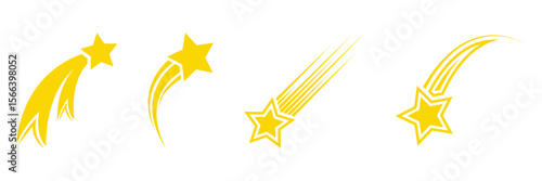 Shooting stars and falling star icon vector set. Yellow shooting star and falling stars icon. Shooting stars icons. Star trail sign Vector Illustration.