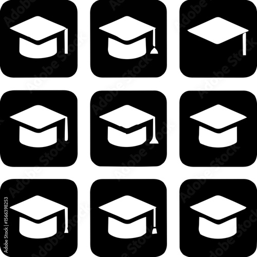 Minimalist Graduation Cap Icons – Education Line Symbols Set