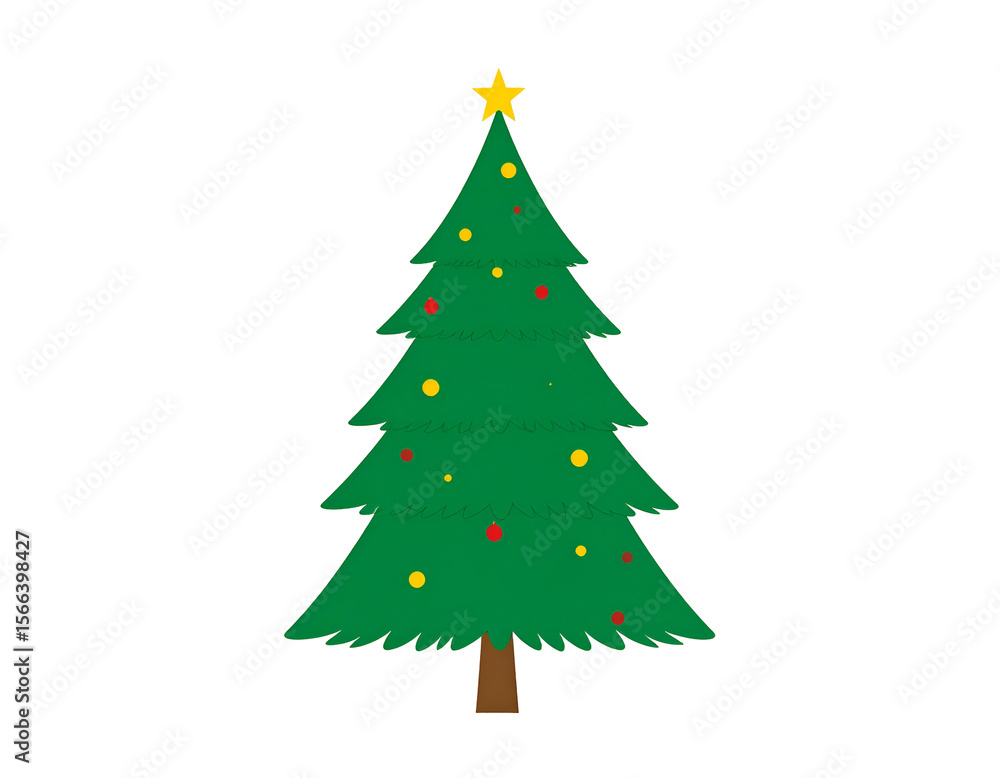 A delightful holiday evergreen stands tall, beautifully embellished with cheerful red and yellow baubles. A delightful holiday evergreen stands tall, beautifully embellished with cheerful red and yellow baubles.