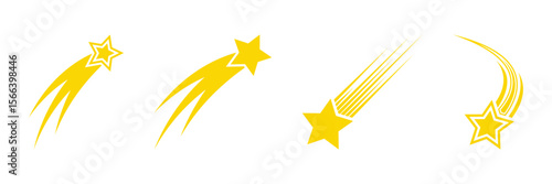 Shooting star and meteor falling star icon collection. Shooting star icon. Falling star vector. Meteor star icon. Wishing star symbol. Night sky shooting star