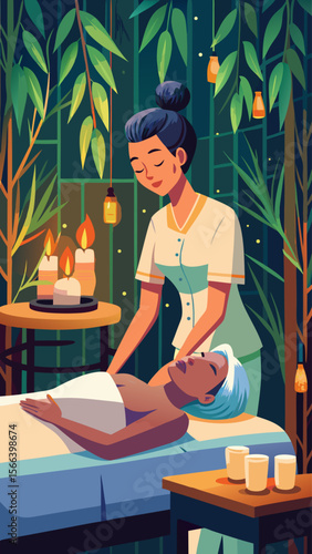 A woman is massaging a woman's back. The woman is wearing a white shirt. The woman is laying on a table