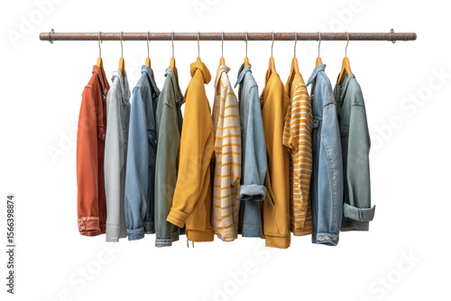 PNG Assorted casual jackets and shirts hung on a clothing rack