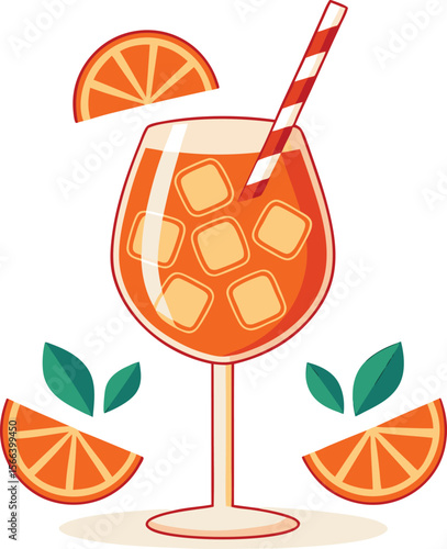 Refreshing orange cocktail with ice and fruit slices