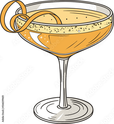 A refreshing orange cocktail in a coupe glass with a citrus twist garnish