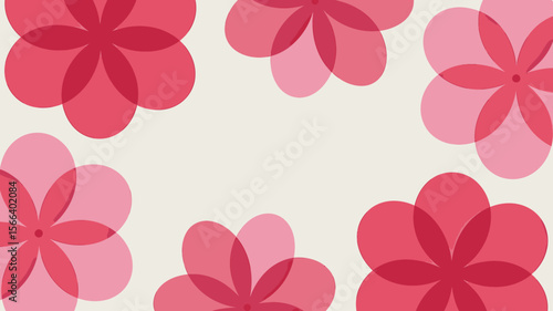 A pastel background with a border of red and pink flowers arranged around the edges of the image area