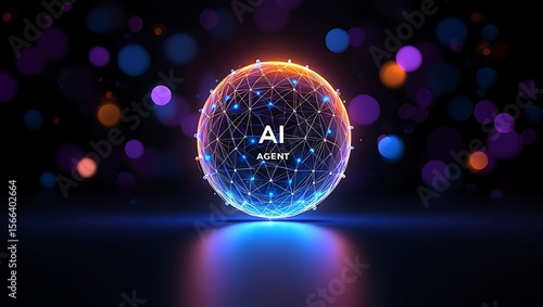 A glowing ai agent sphere is shown in a dark setting