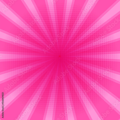 Pink comic burst background with halftone dots, retro pop art explosion frame, perfect for fun poster, girly theme, kids design, or vibrant cartoon effects.