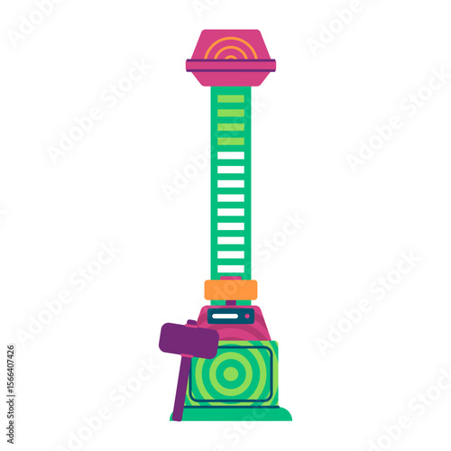 hammer heavy impact hit vector illustration of a classic arcade or carnival strength tester game where players hit a target to measure their power