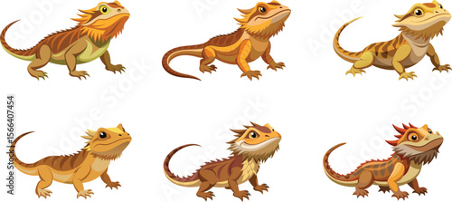 Collection of six cartoon bearded dragon illustrations in various colors and patterns