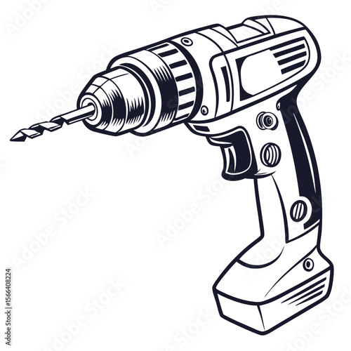 Black and white illustration of a cordless drill power tool