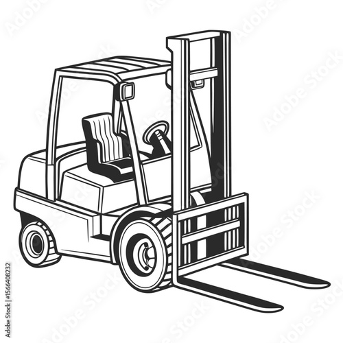 Black and white forklift illustration on white background