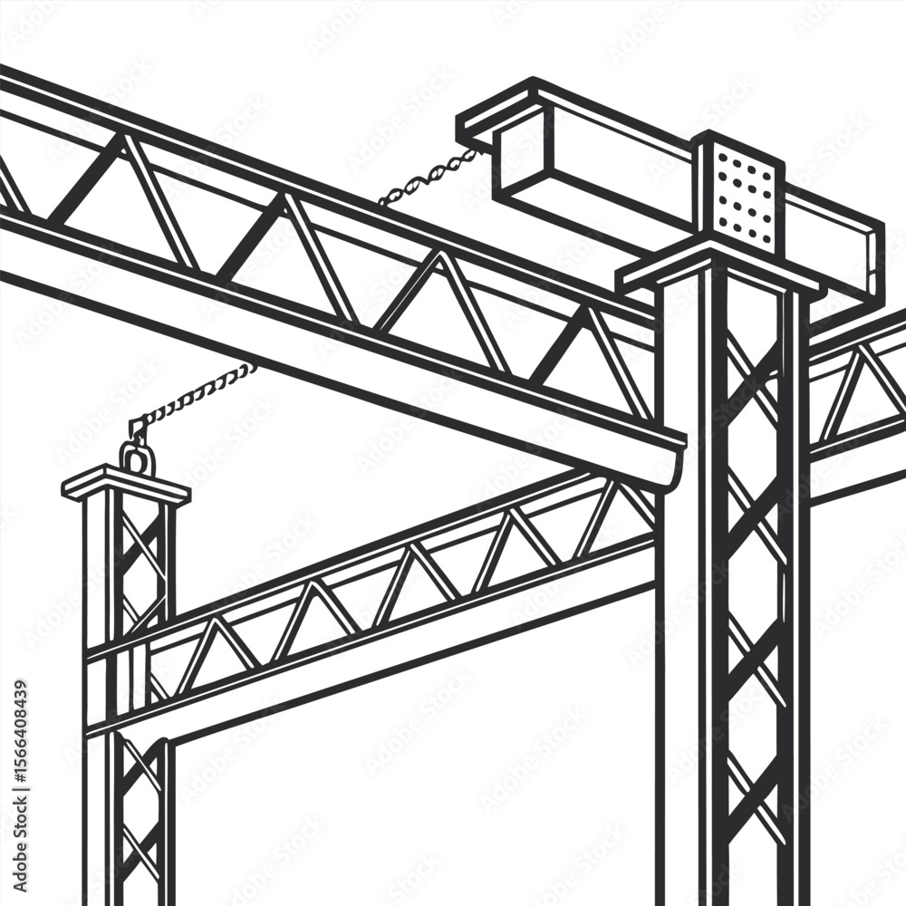 Fototapeta premium Black and white illustration of steel truss structures