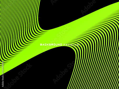 Background pattern of bright green neon stripes that curve and wavy dynamically on a black background, creating an effect of movement and modernity.