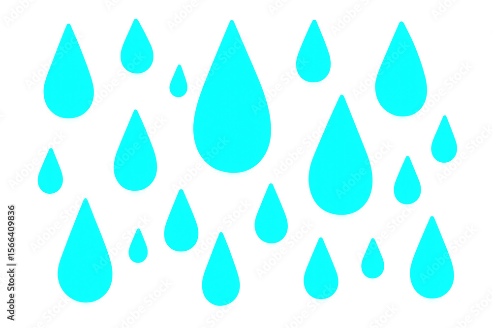 Multiple light blue water drops falling against a transparent background, ideal for weather-related projects Multiple light blue water drops falling against a transparent background, ideal for weather-related projects