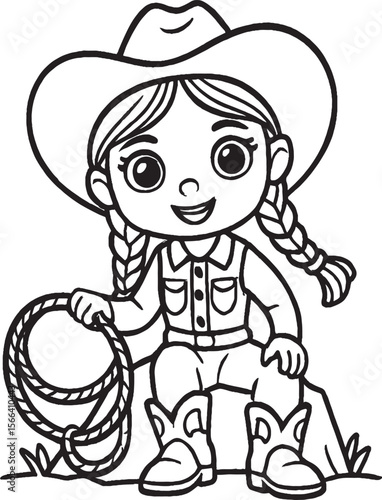 "Cute Cowgirl Coloring Page – Western Fun for Kids' Activities & Learning"