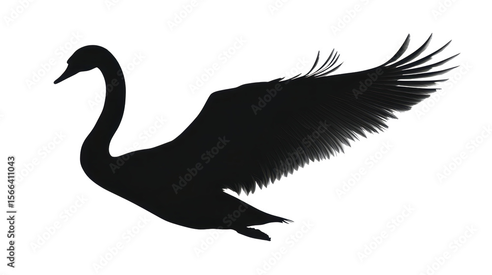 Elegant Silhouette of a Swan in Flight Against a Black Backdrop, Featuring Graceful Lines and Detailed Wing Structure for a Striking Visual isolated on transparent background Elegant Silhouette of a Swan in Flight Against a Black Backdrop, Featuring Graceful Lines and Detailed Wing Structure for a Striking Visual isolated on transparent background