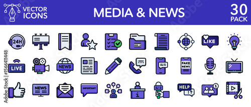 News media journalism broadcast communication information vector line icons
