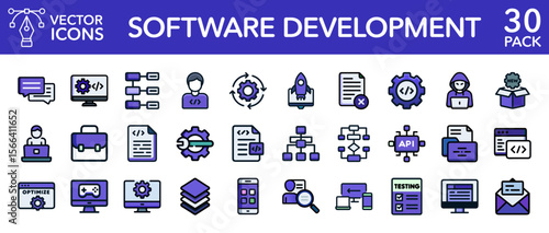 Software development coding web design programming vector line icons set