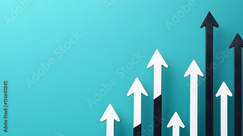 Upward Trending Arrows Growth Chart Black White Teal Background