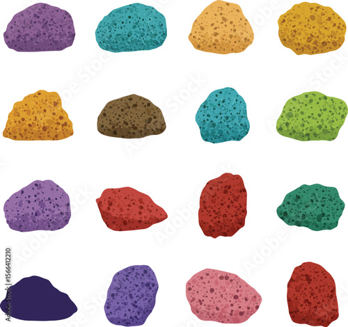 Colorful Pumice Stone Vector Illustration Set, Exfoliating Foot Care Tools Collection, Natural Skincare Products for Pedicure and Spa Concepts.