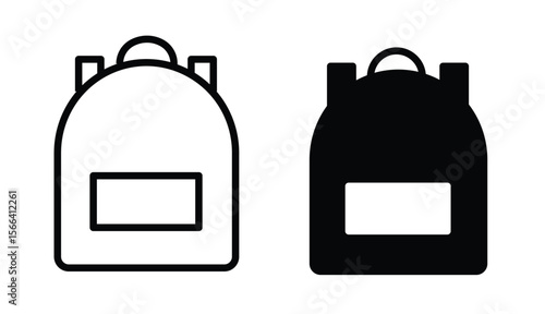 Backpack icons. line and black solid icons. school bag icon set. Backpack collection on white background
