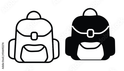 Backpack icons. line and black solid icons. school bag icon set. Backpack collection on white background
