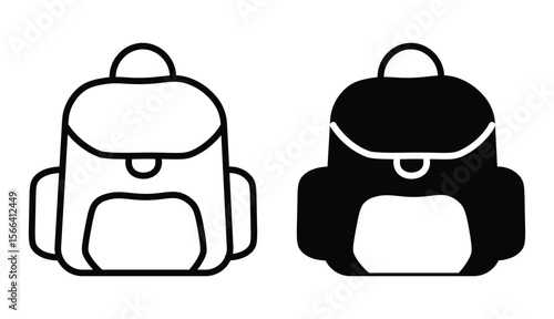 Backpack icons. line and black solid icons. school bag icon set. Backpack collection on white background
