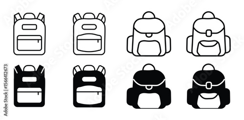 Backpack icons. line and black solid icons. school bag icon set. Backpack collection on white background
