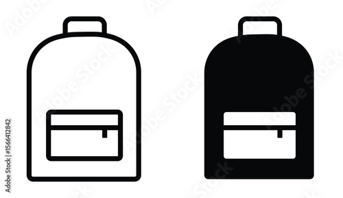 Backpack icons. line and black solid icons. school bag icon set. Backpack collection on white background

