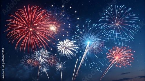 4th of July fireworks celebration with night sky and festive lights in Independence Day background
