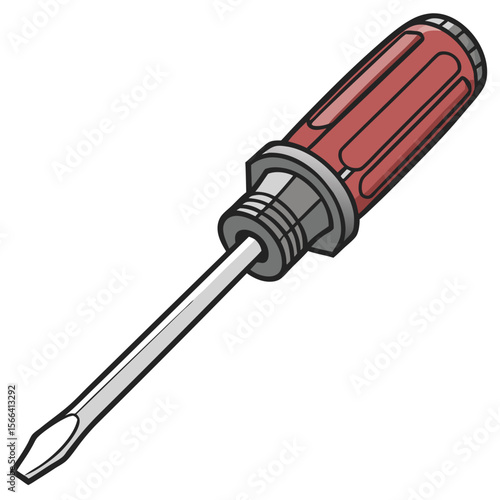 Flathead screwdriver with red handle on white tool